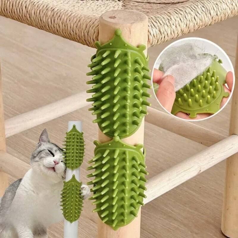 Brosse à Chat verte fixé sur pied de table