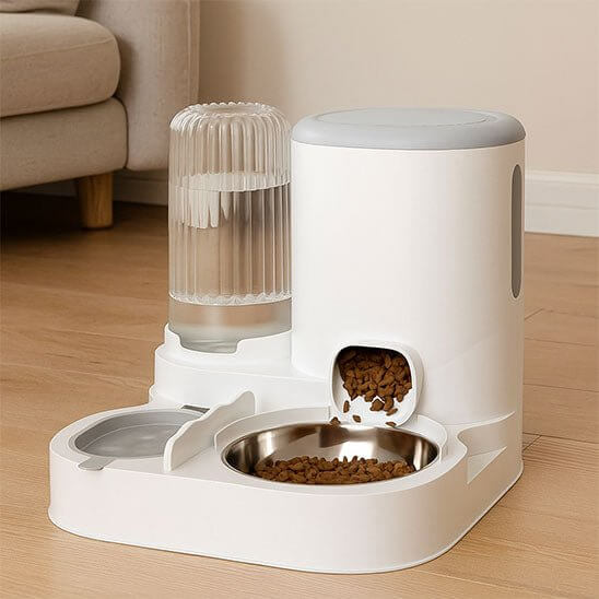 Ensemble distributeur de croquettes fontaine pour chat gris prĂȘt