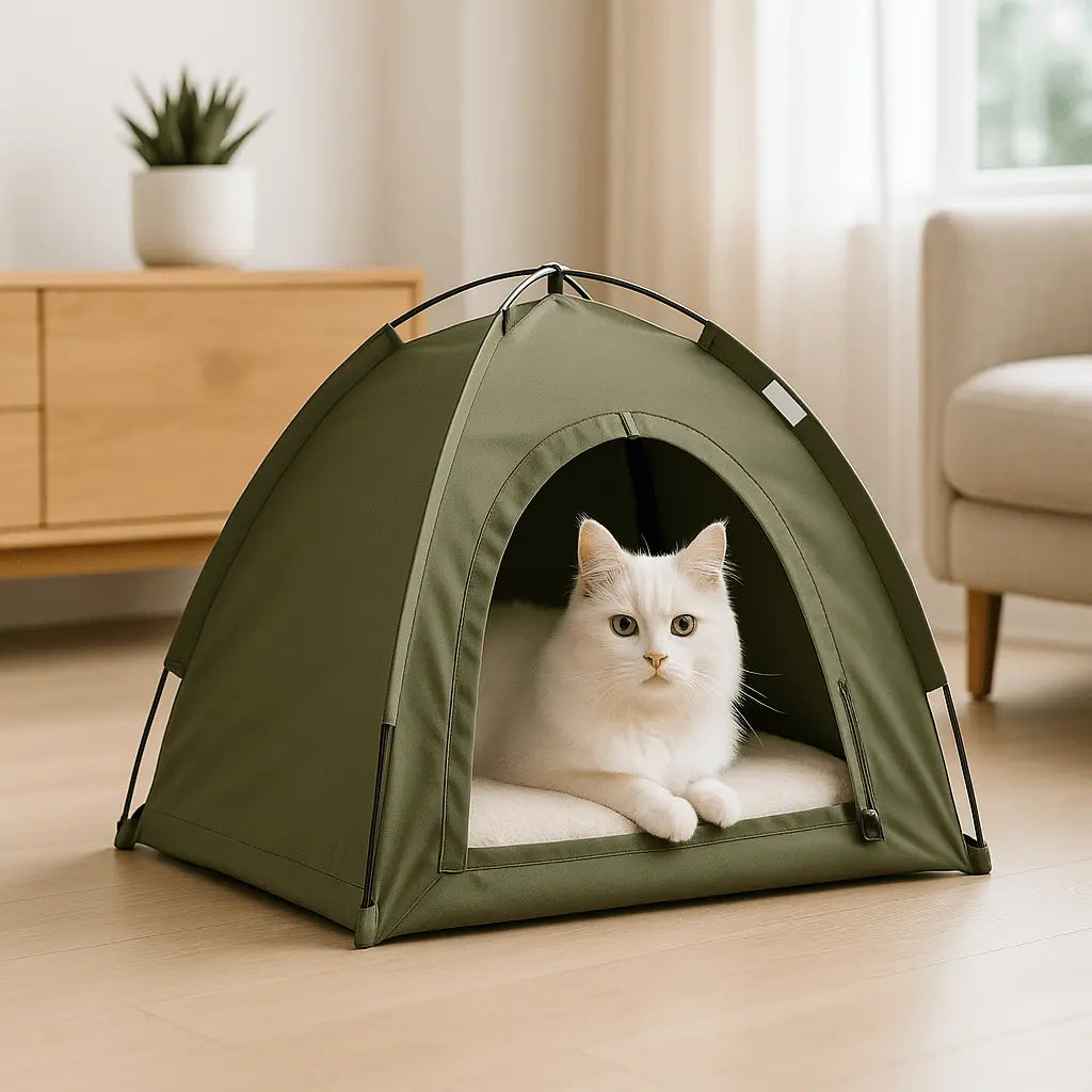 Niche à chat Vert Militaire chat détendu