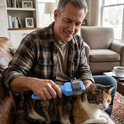 Brosse a Chat | Vélours Félin™ - Bleu - Transportdodochat