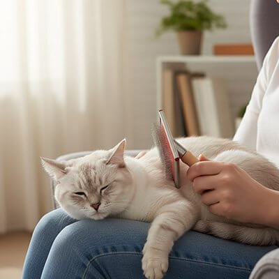 Brosse chat poil long rouge chat en détente
