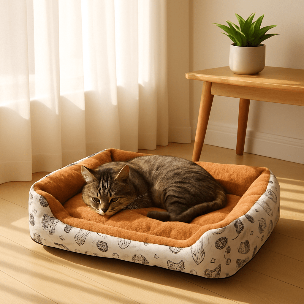 coussin à chat blanc chat relaxe