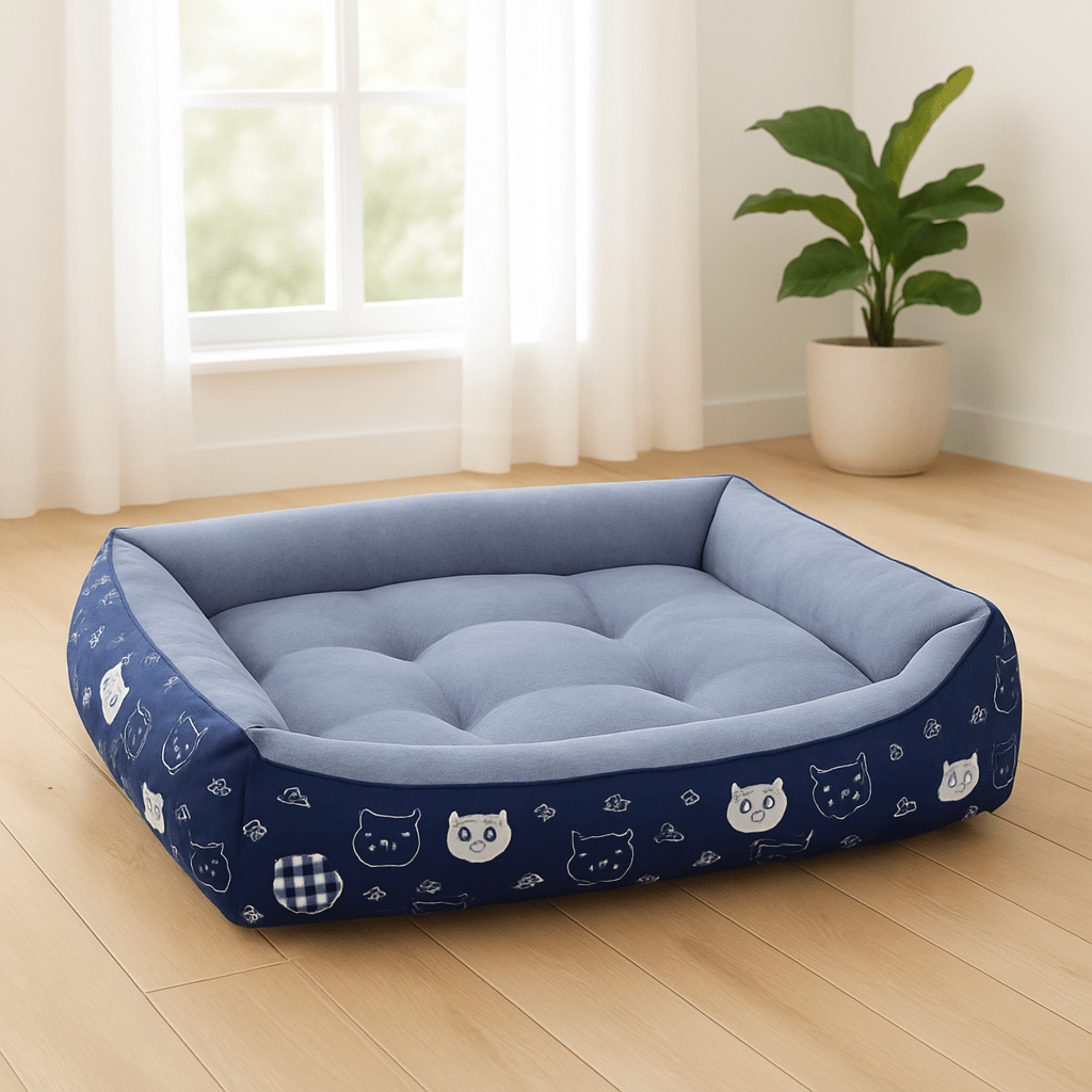 coussin à chat bleu gris en déco