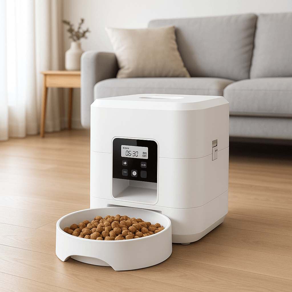 Distributeur de croquettes pour chat blanc