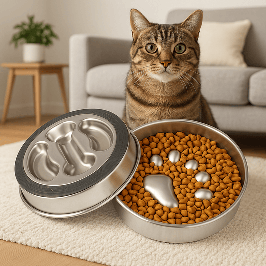 Gamelle anti glouton chat - Croq'Pause™ - Acier Inox - Transportdodochat