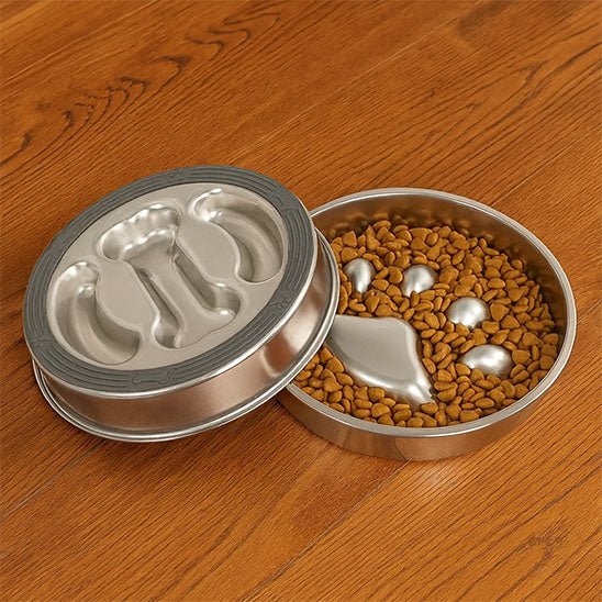 Gamelle anti glouton chat - Croq'Pause™ - Acier Inox - Transportdodochat
