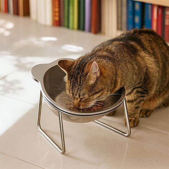 Gamelle chat acier chat mangeant