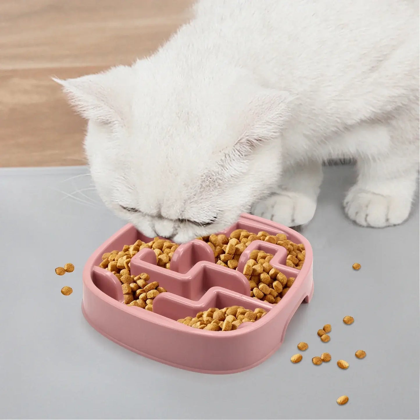 Gamelle pour chat anti glouton plastique rose chat se régale