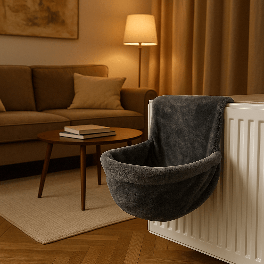hamac chat pour radiateur gris accroché
