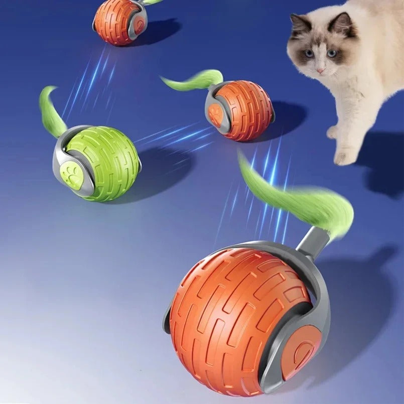jouet pour chat balle rouge et verte avec queue