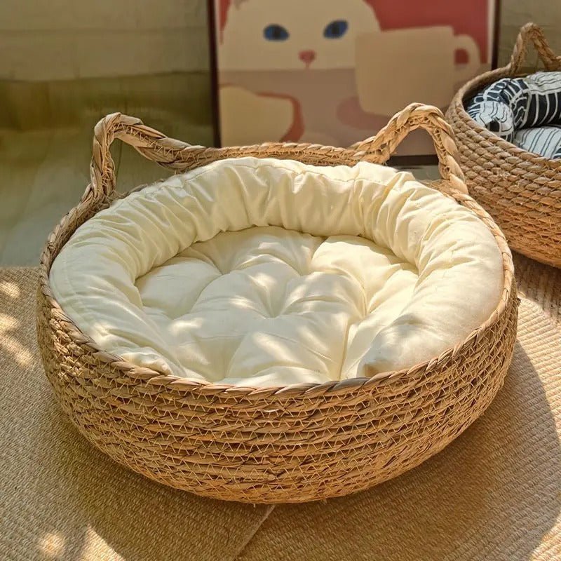 panier chat coussin oreiller blanc