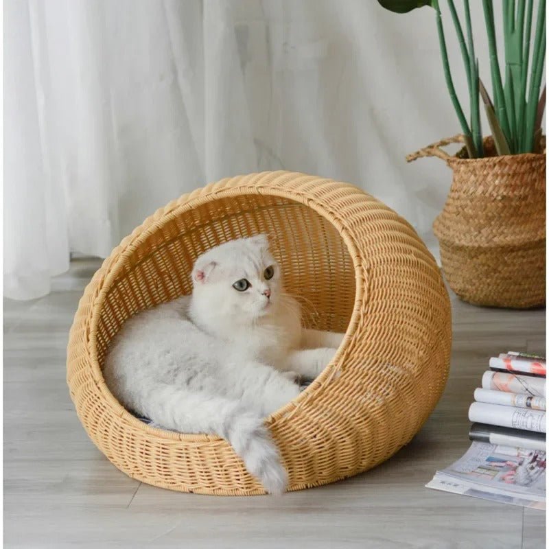 panier chat en osier chat repos