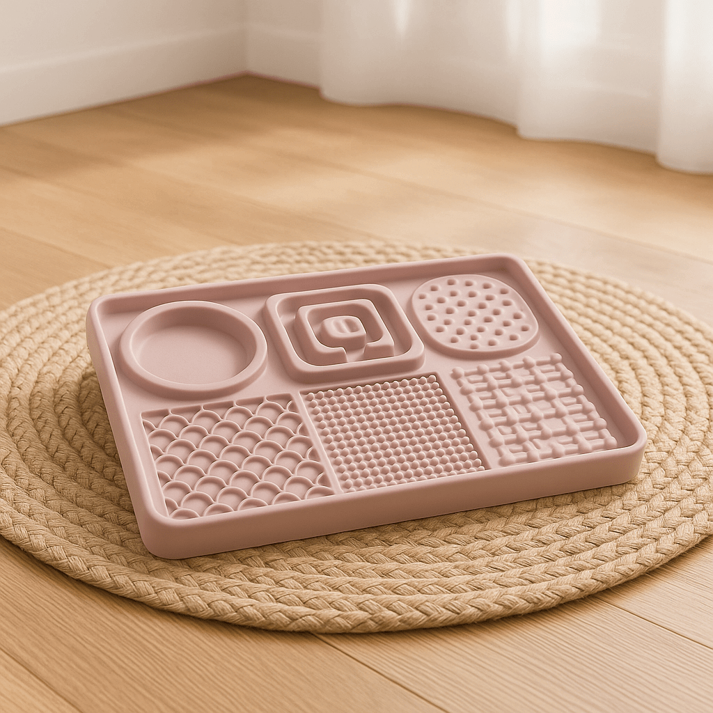 Tapis léchage anti glouton rose en décor
