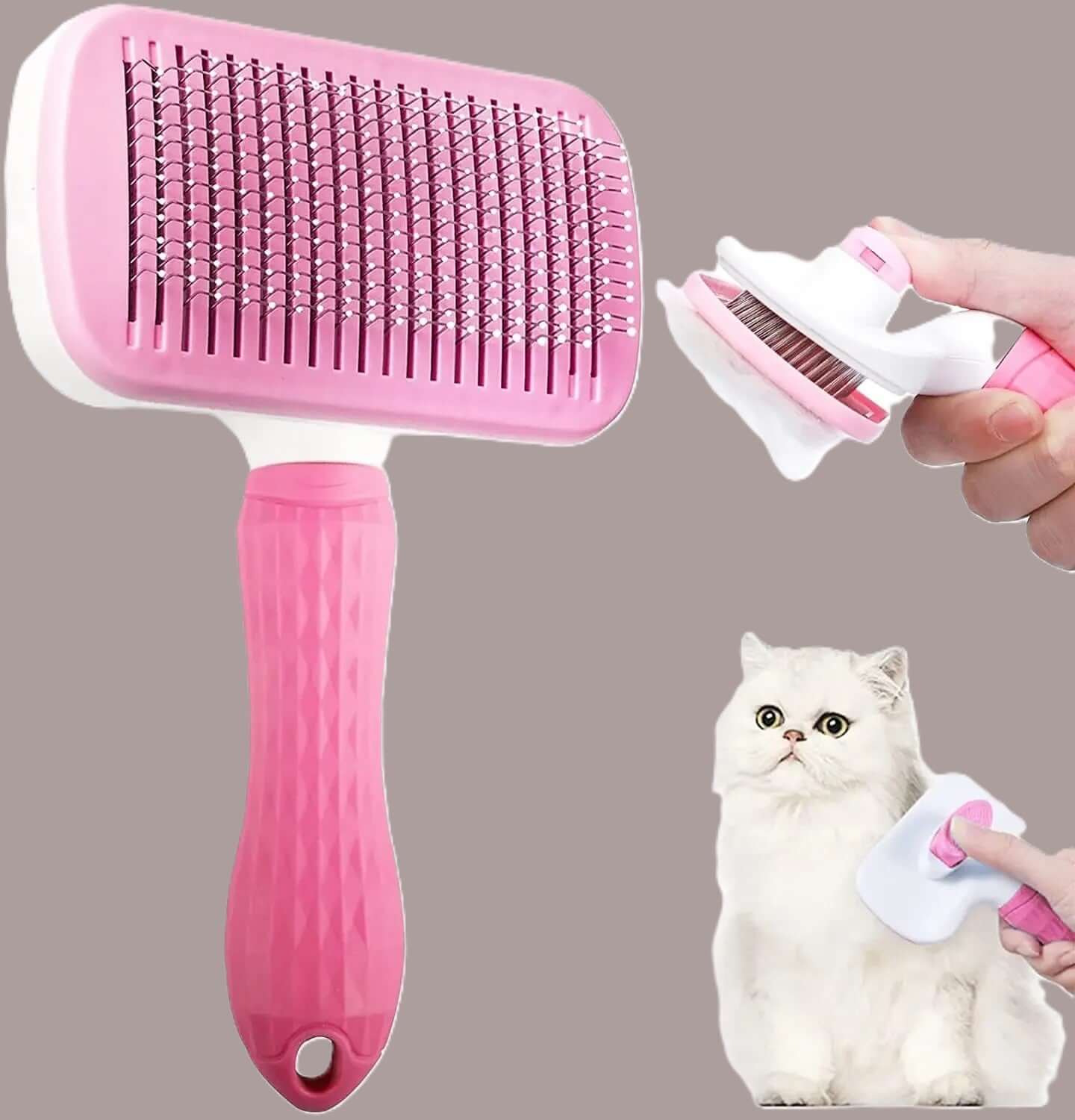 Brosse pour chat rose dégagement poils morts