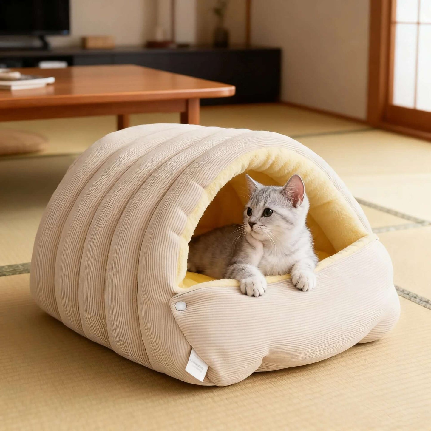 Cocon pour Chat beige chat curieux