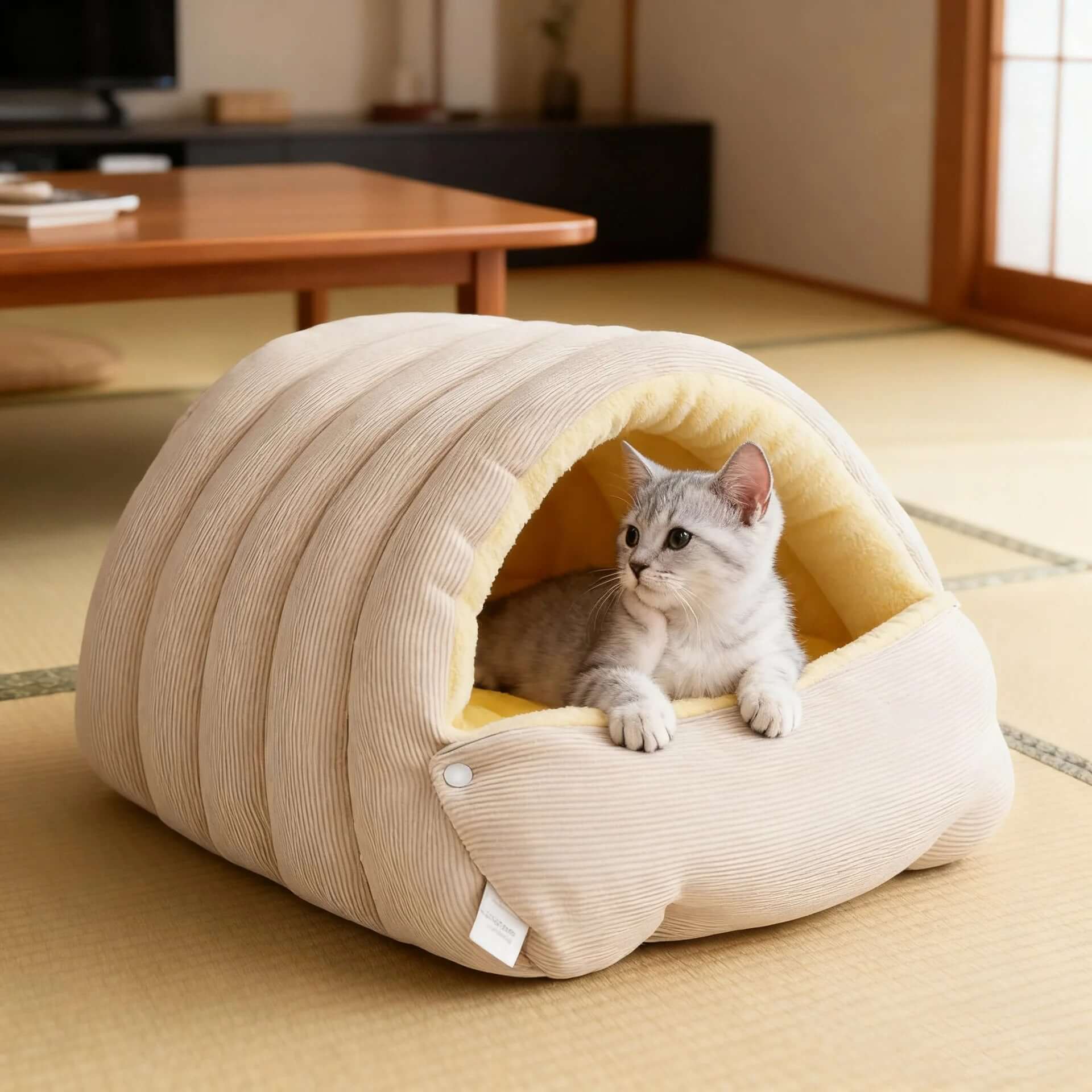 Cocon pour Chat beige chat curieux