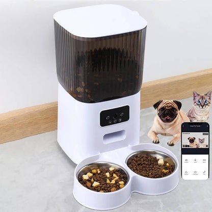 Distributeur automatique de croquettes chat caméra double bols 