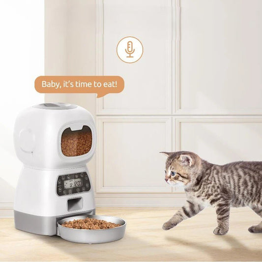 Distributeur croquettes chat commande vocale pour manger