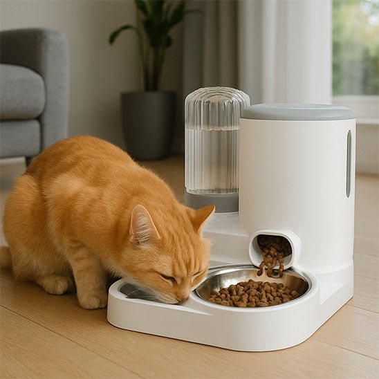 Ensemble distributeur de croquettes fontaine pour chat gris chat s'hydrate