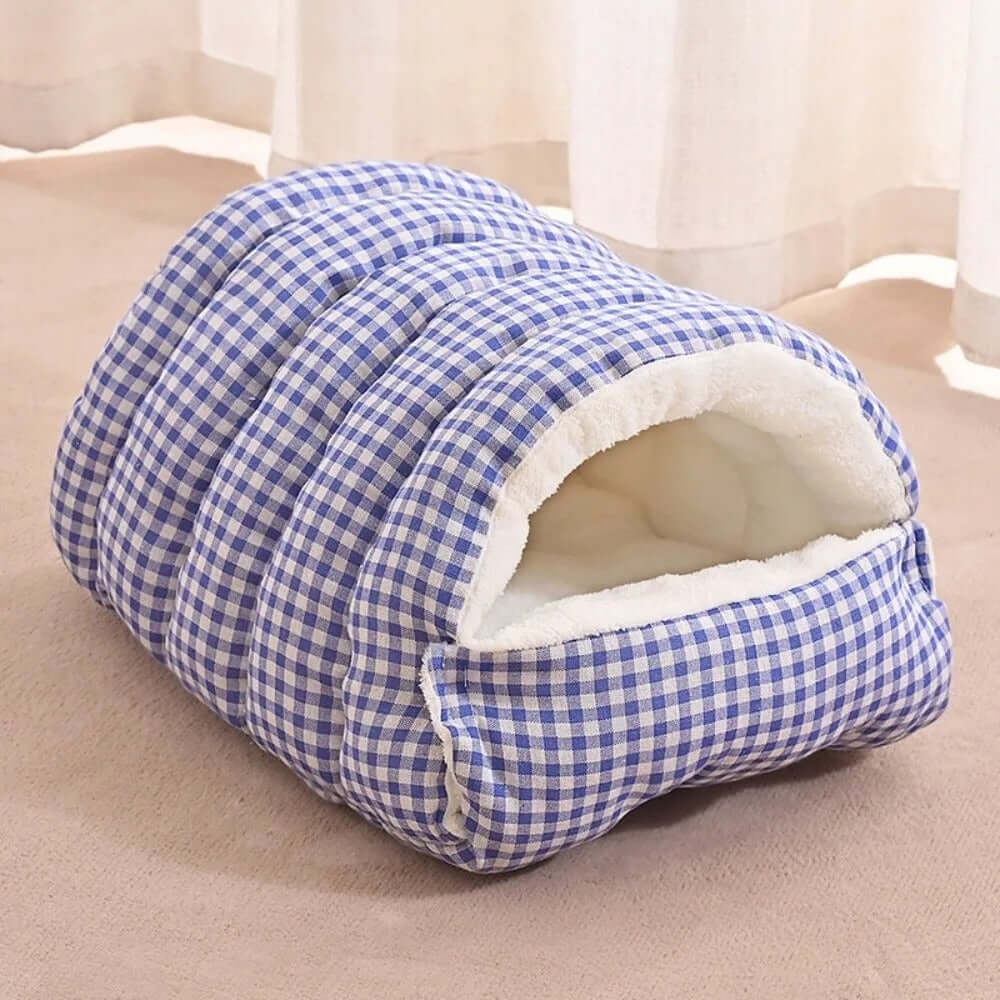 Lit pour chats carreaux bleu