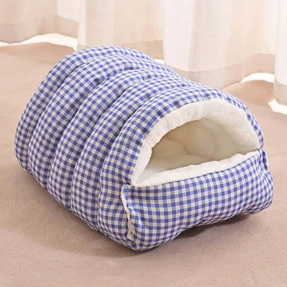 Lit pour chats carreaux bleu