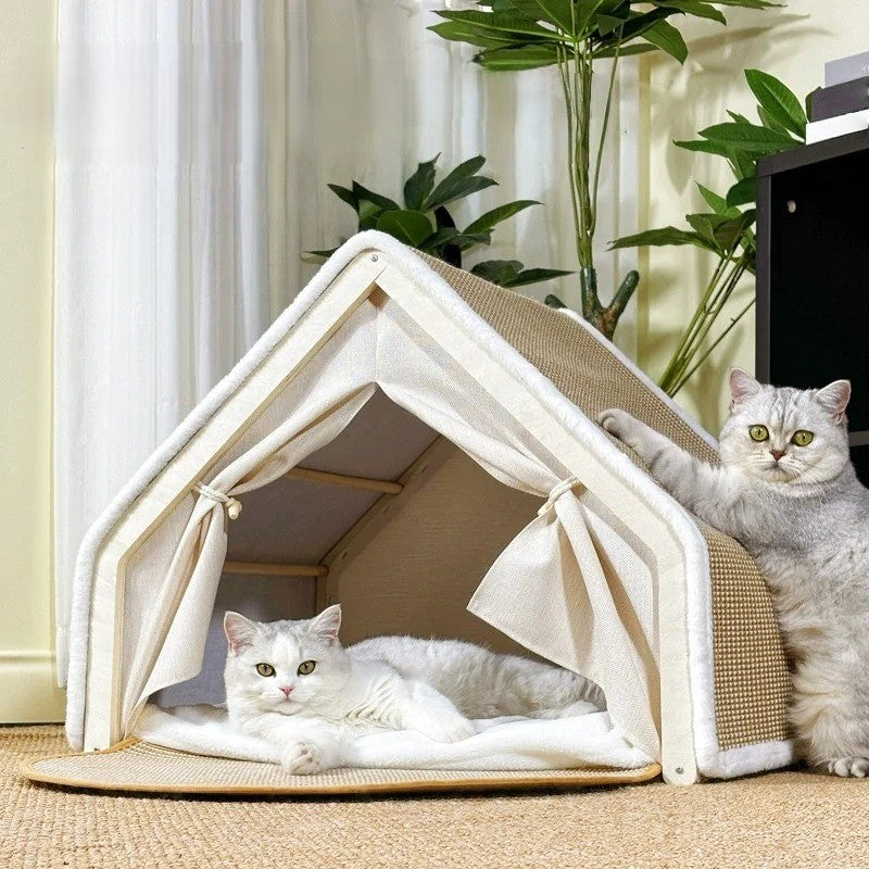 Maison pour chat beige chat griffe