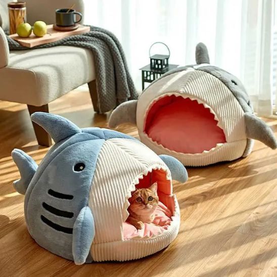 Maison pour chat bleu gris requin chat en confort