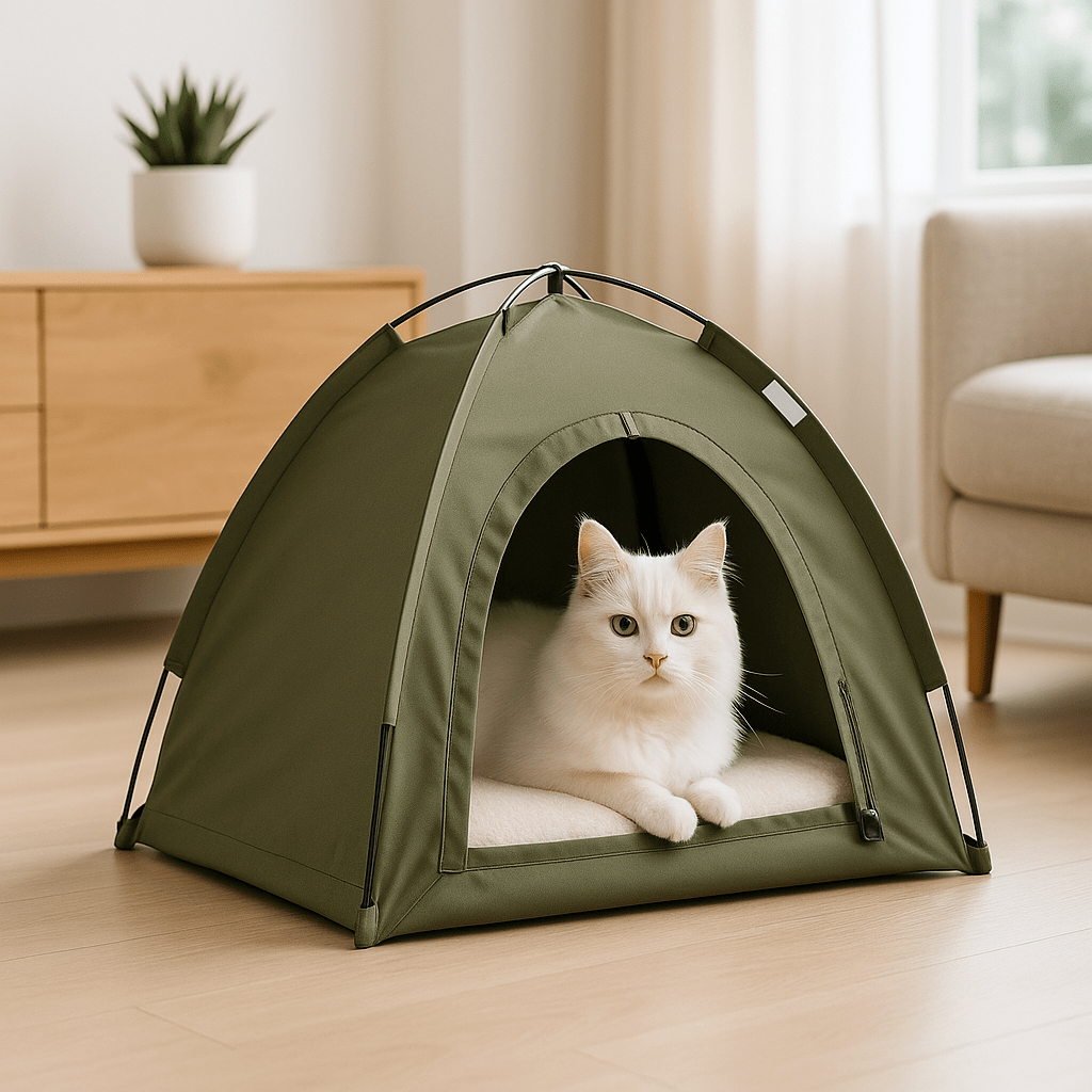 Niche à chat Vert Militaire chat détendu