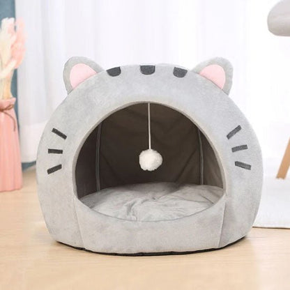 Niche pour chat grise avec jouet intégré
