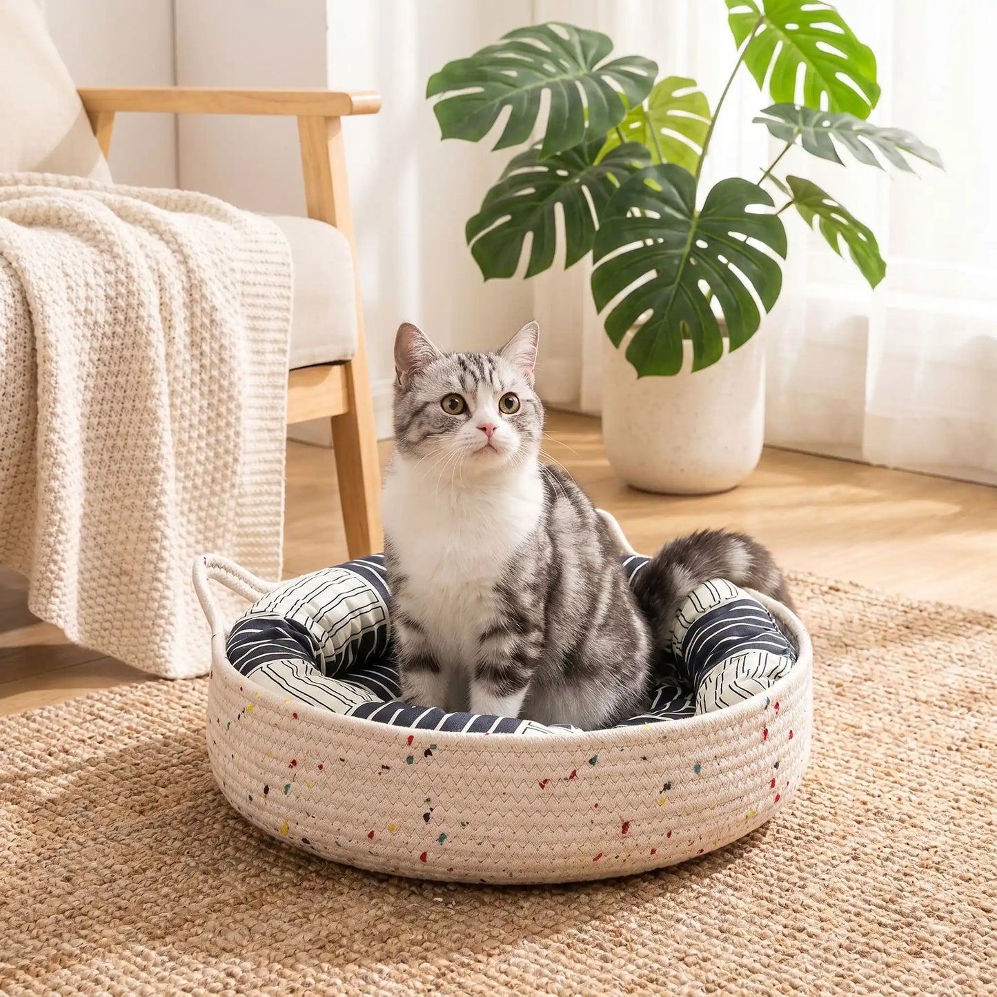 Panier en rotin pour chat | Nid Douillet Bohème™ - Transportdodochat