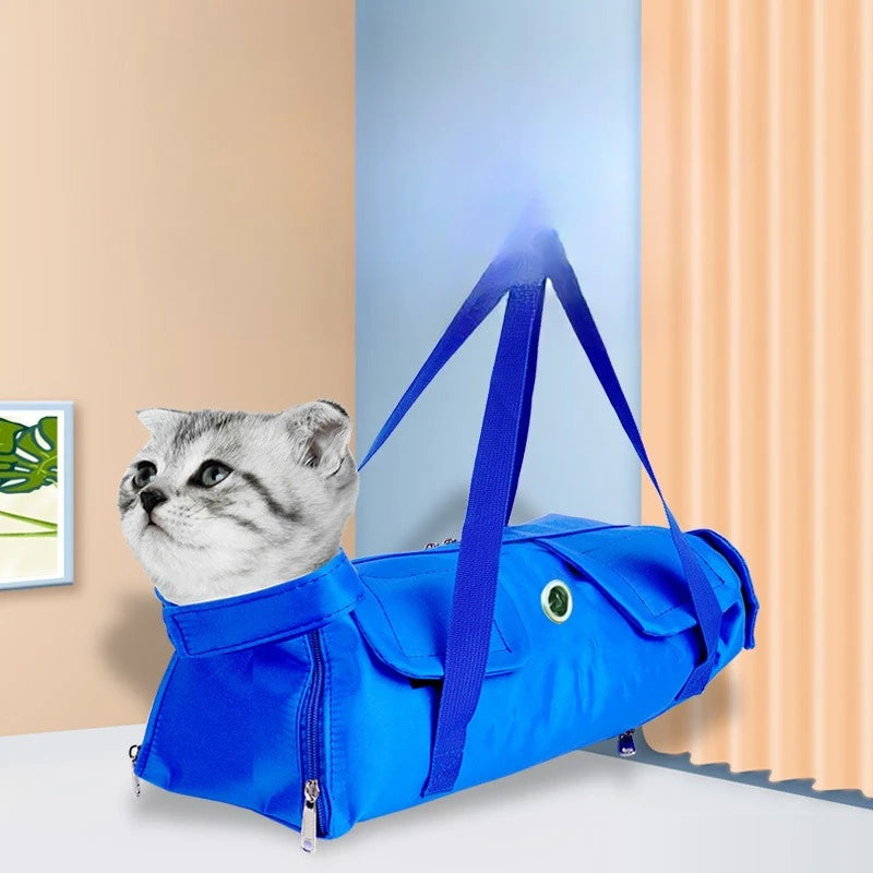 Sac transport chat bleu chat relaxe