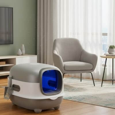 Bac à litière chat gris prêt UV active
