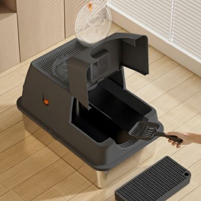 Bac a litière pour Chat noir ouvert 