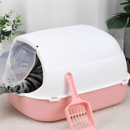 Bac à Litière pour Chat rose chat ouvre la porte