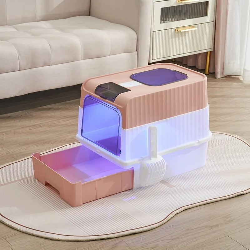 Bac pour litière chat rose avec lumières uv