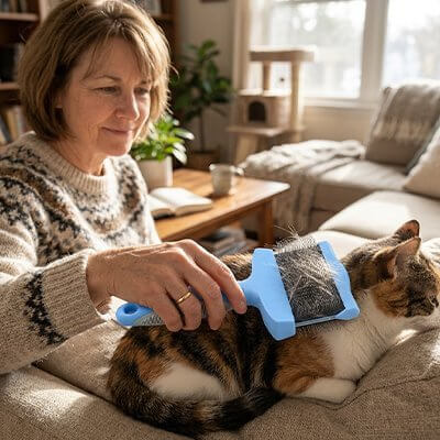 Brosse a Chat | Vélours Félin™ - Bleu - Transportdodochat