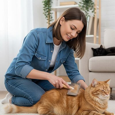 Brosse chat poil long blanche chat couché détendu