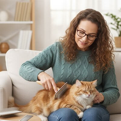 Brosse chat poil long blanche chat détendu