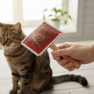 Brosse chat poil long rouge chat détendu