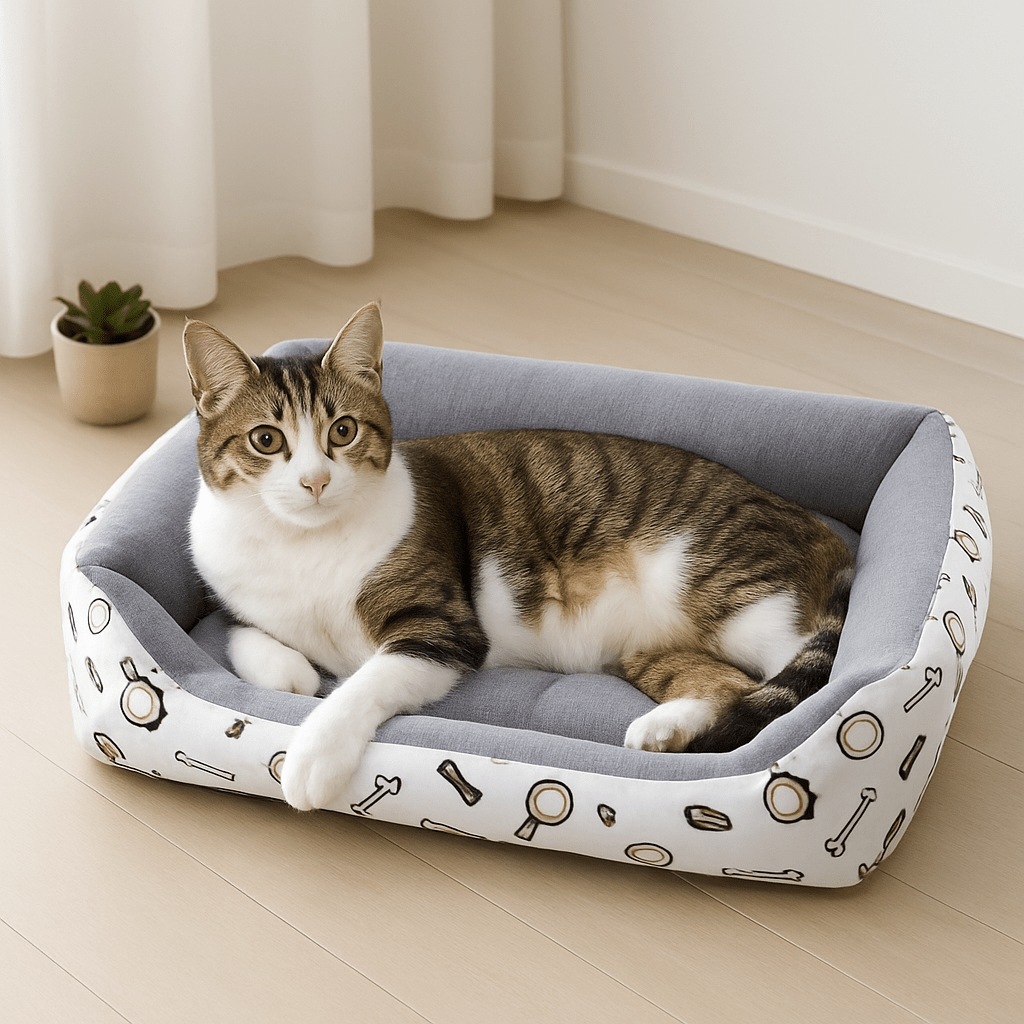 coussin à chat blanc chat repos