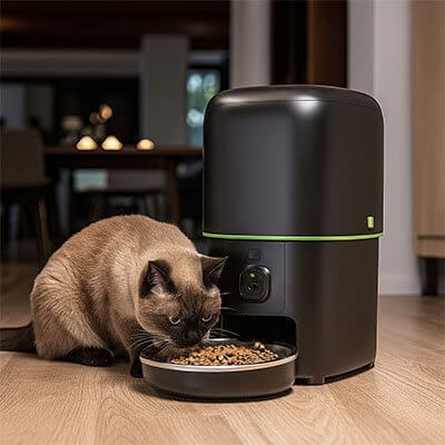 Distributeur automatique croquettes vert Chat connecté