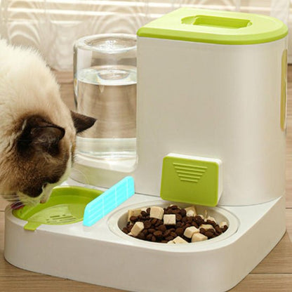 Distributeur mixte croquettes fontaine pour chat vert chat buvant