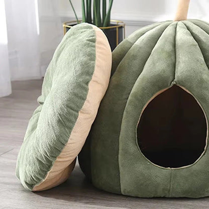 Dôme pour chat vert coussin amovible