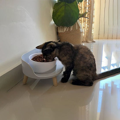 Double Gamelles Blanches base grise en décor chat mange