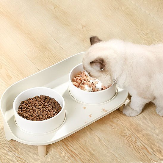 Double Gamelles chat base blanche 