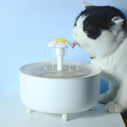 Fontaine à eau pour chat blanche chat entrain de boire