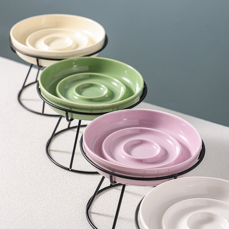 Gamelle anti glouton chat céramique rose verte beige