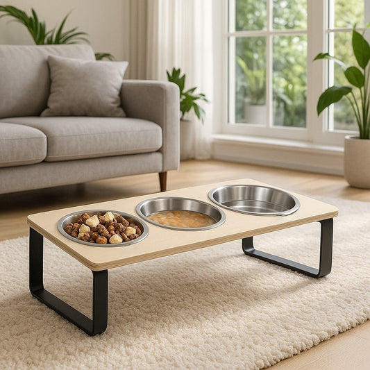 Gamelle pour chat surélevée acier repas sec mouillé et eau