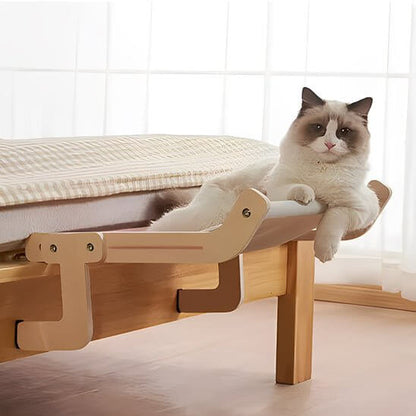 Hamac pour chat cododo rose gris sur meuble chat satisfait