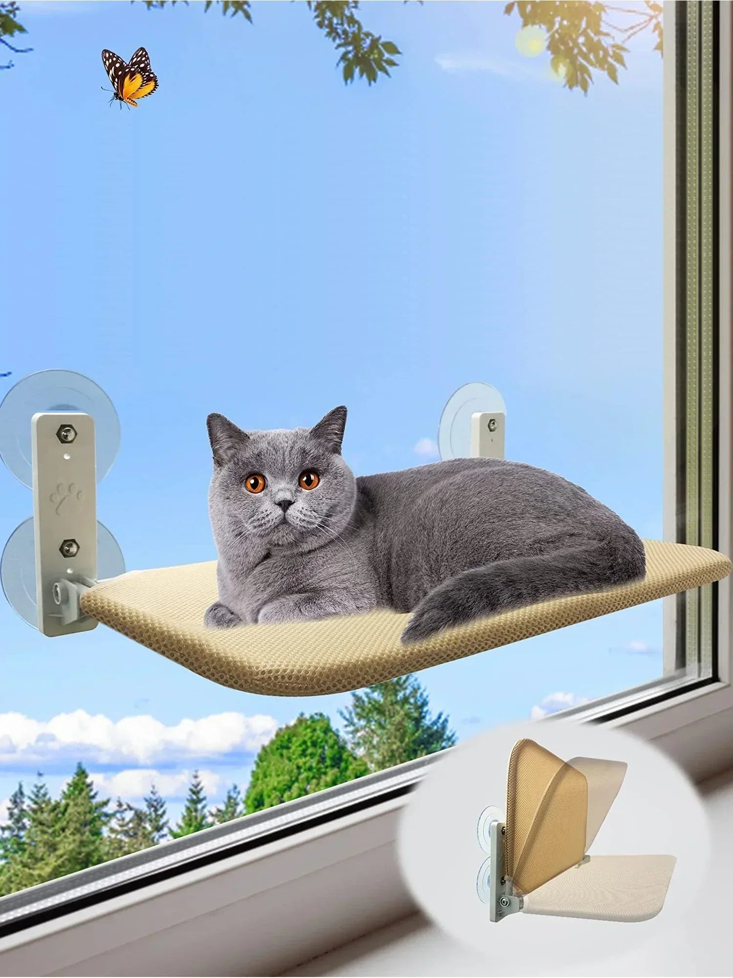 hamac pour chat fenetre beige chat repos
